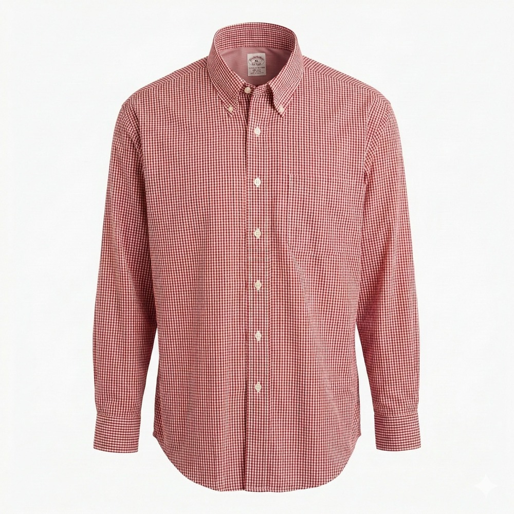 Brooks Brothers Original Polo Shirt Mens XL Red Gingham Check Non-Iron Cotton